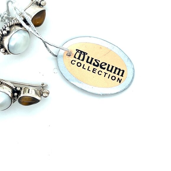 925 Silver Pearl/Tiger Eye Earrings - Picture 5 of 8